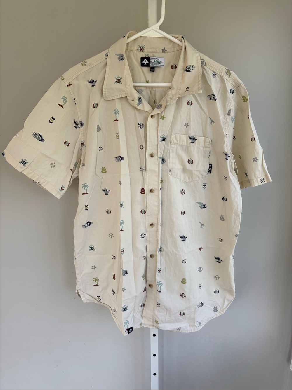Underground LRG V Cream Micro Print Button Up Shirt Mens L
